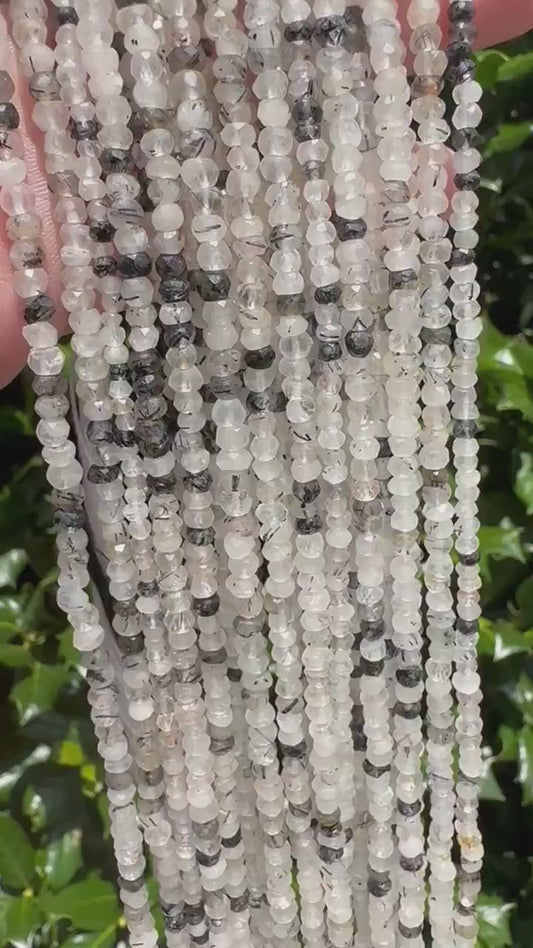 4mm Faceted Tourmalinated Quartz Rondelle Shaped Beads