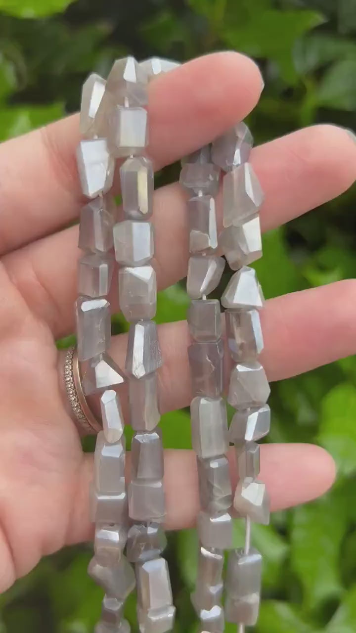 12mm Gray Moonstone Faceted Nugget Beads