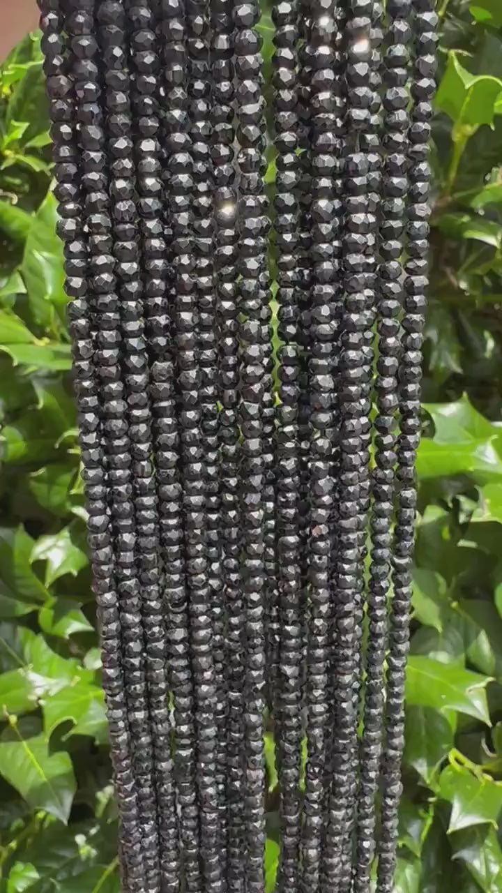 Black Spinel Rondelle Shaped Beads - 4mm Faceted
