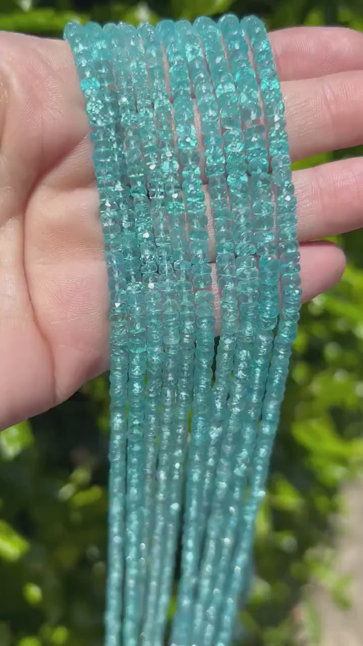 4mm Faceted Blue Apatite Rondelle Shaped Beads