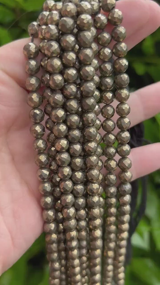 Pyrite Beads - 6mm Faceted Semi Precious Gemstone Beads