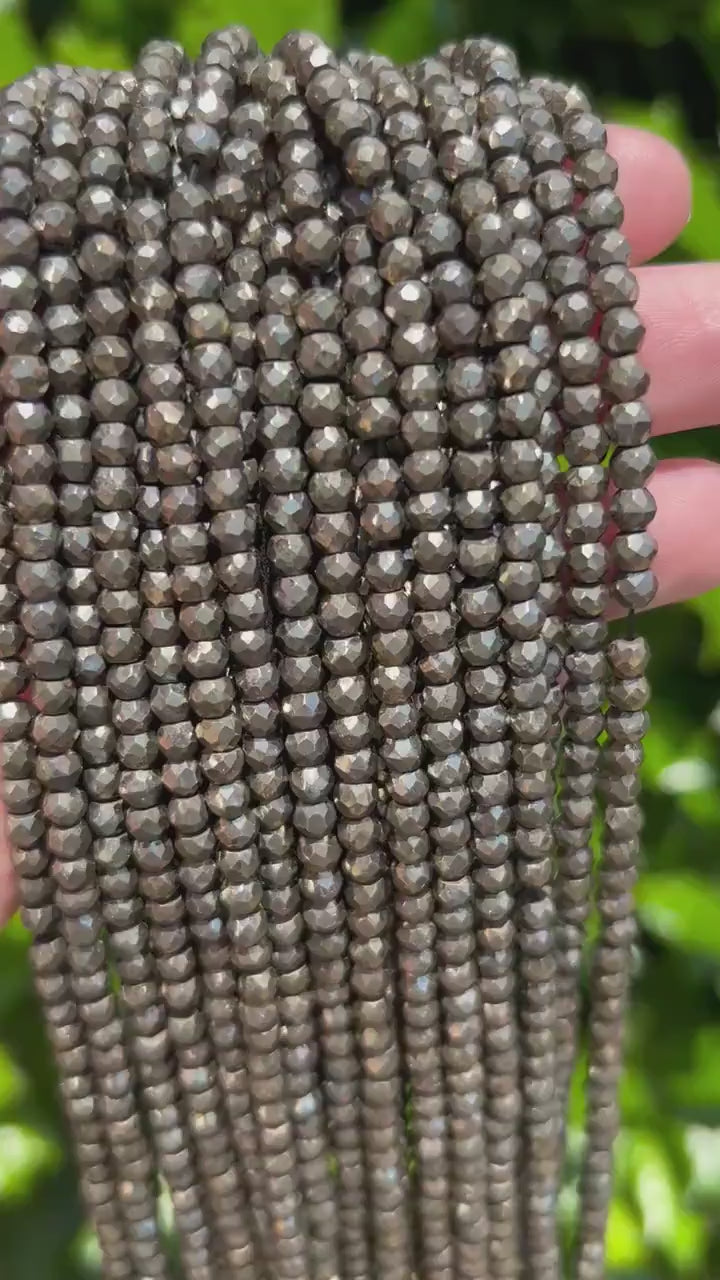 Pyrite Rondelle Beads - 4mm AAA Faceted Gemstones