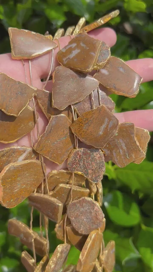 African Opal Slab Beads with Gold Electroplating