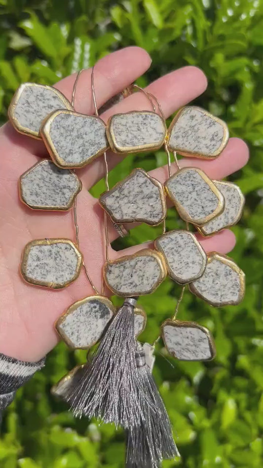 Feldspar Slab Beads with Gold Electroplating - Smooth Top Drilled Beads