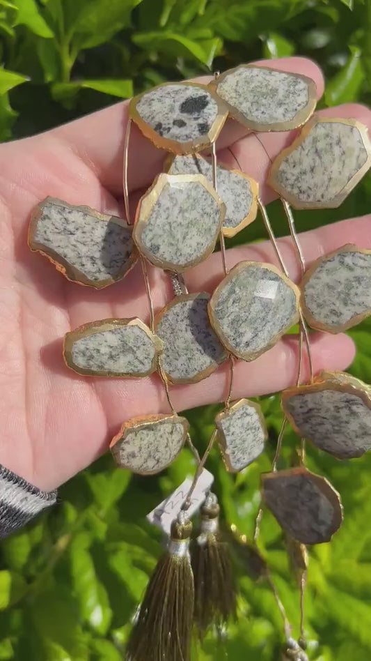 Faceted Feldspar Slab Beads with Gold Electroplating - Top Drilled Beads