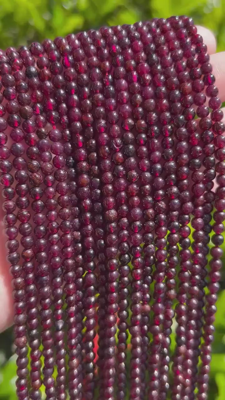 4mm Garnet Beads | Round Rhodolite Garnet Semi Precious Beads
