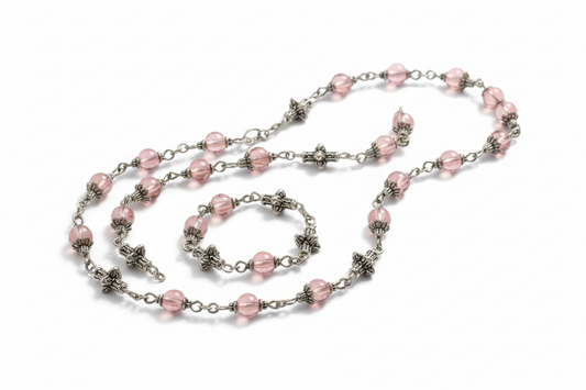 Cable Link Rosary Chain - Silver and Gunmetal Plated Copper - 6mm Silver Quatrefoil/Clover Connectors/Links - Sold by the foot