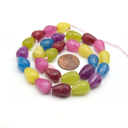 Faceted Jade Teardrop Beads | Faceted Dyed Pink Orange Blue Green Jade Teardrop Beads | 10mm x 15mm Available
