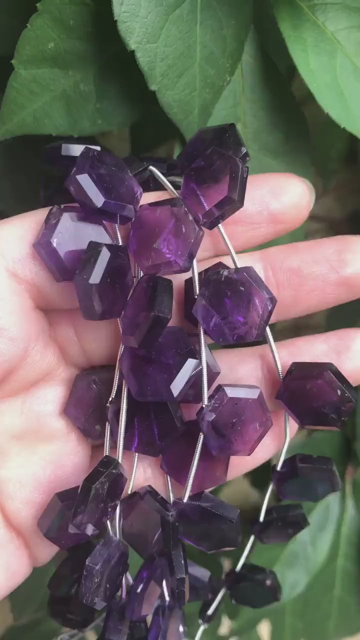 Amethyst Beads | Hand Cut Indian Gemstone | 10mm and 15mm Hexagon Shaped Beads