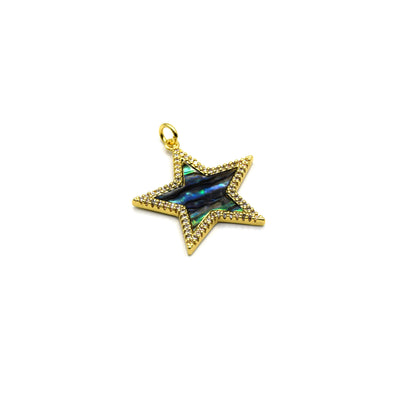 A beautiful gold-plated abalone star-shaped pendant with a sparkling cubic zirconia border, perfect for jewelry making and adding a touch of sparkle to your look.