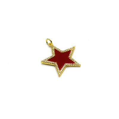 A beautiful gold-plated coral star-shaped pendant with a sparkling cubic zirconia border, perfect for jewelry making and adding a touch of sparkle to your look.