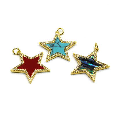 beautiful gold-plated gemstone star-shaped pendant with a sparkling cubic zirconia border, perfect for jewelry making and adding a touch of sparkle to your look.