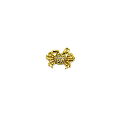 Glistening Gold Crab Charm with Sparkling Cubic Zirconia Crystals - Perfect for Jewelry Making