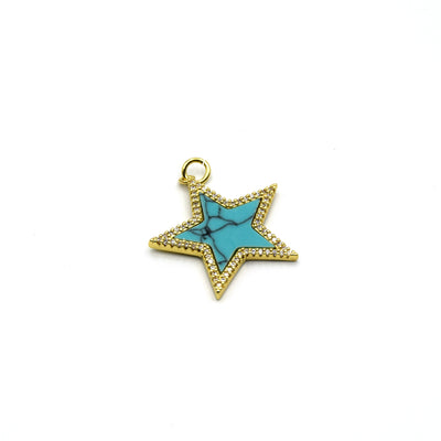 A beautiful gold-plated howlite star-shaped pendant with a sparkling cubic zirconia border, perfect for jewelry making and adding a touch of sparkle to your look.