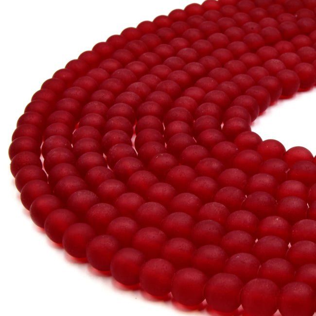 Indian Glass Beads | 8mm Matte Round Shaped Indian Beach Glass Beads | Red Yellow Orange Purple Blue Green Black White Available