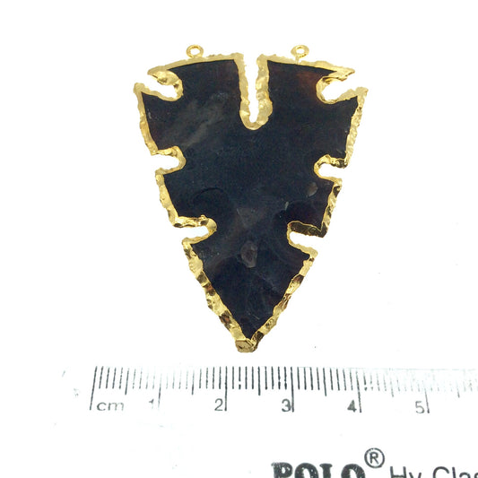2.5-3" Gold Finish Double Bail Notched Arrow Shape Electroplated Mixed Jasper Pendant  ~ 60mm-75mm Long - Sold Individually, Randomly Chosen