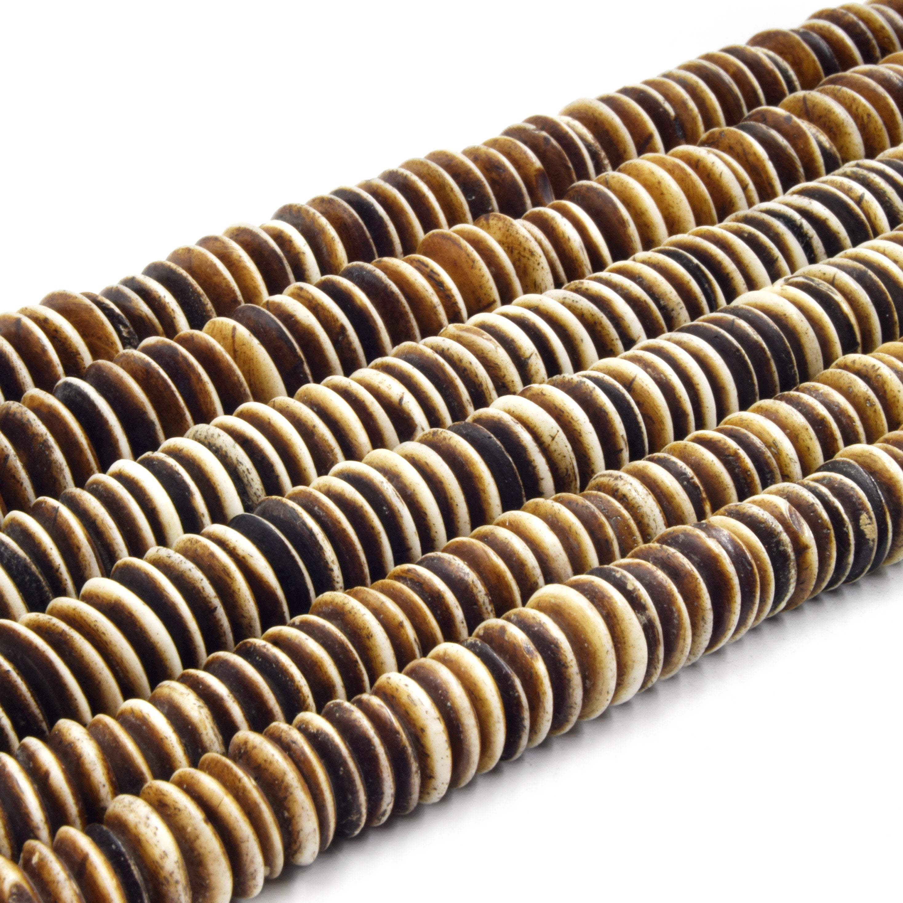 Bone Beads - Bi-Color Ox Bone Flattened Saucer Disc Beads. – Only