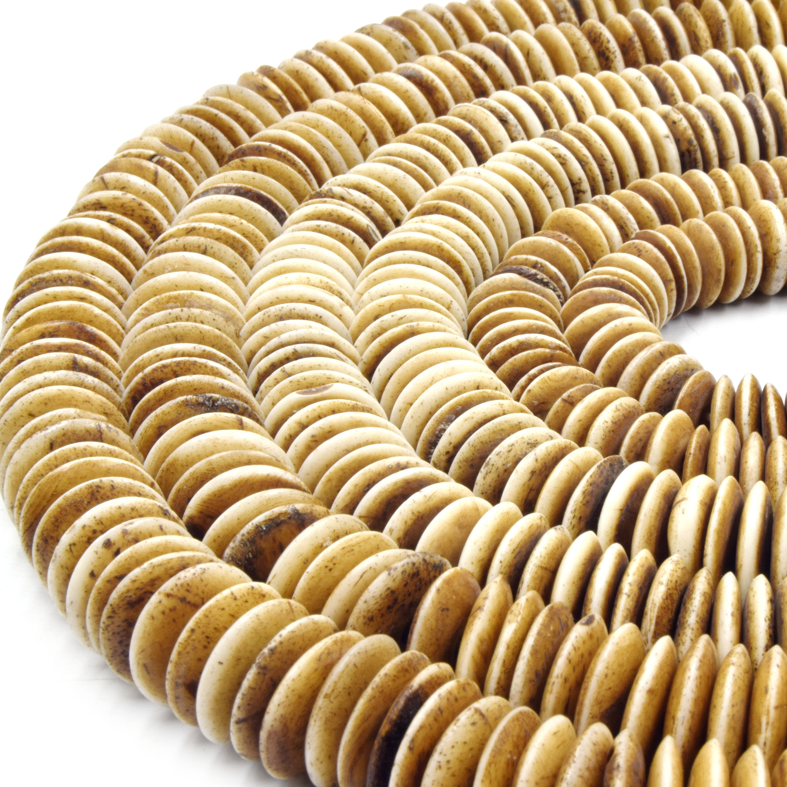 Bone Beads - Bi-Color Ox Bone Flattened Saucer Disc Beads. – Only