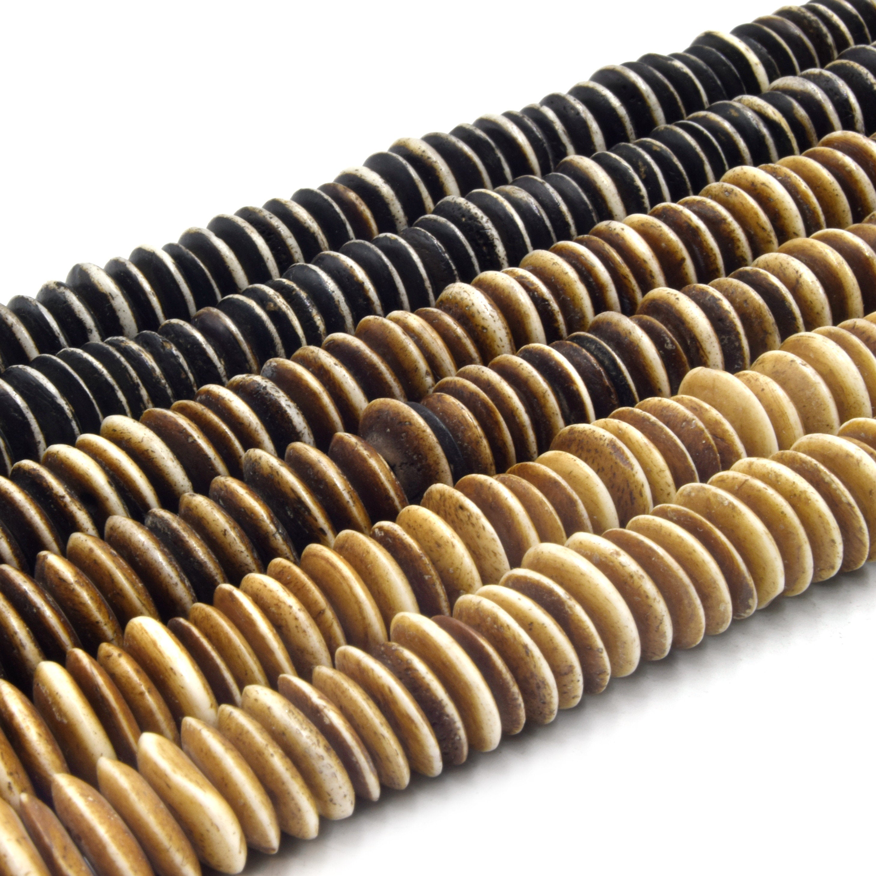 Bone Beads - Bi-Color Ox Bone Flattened Saucer Disc Beads. – Only