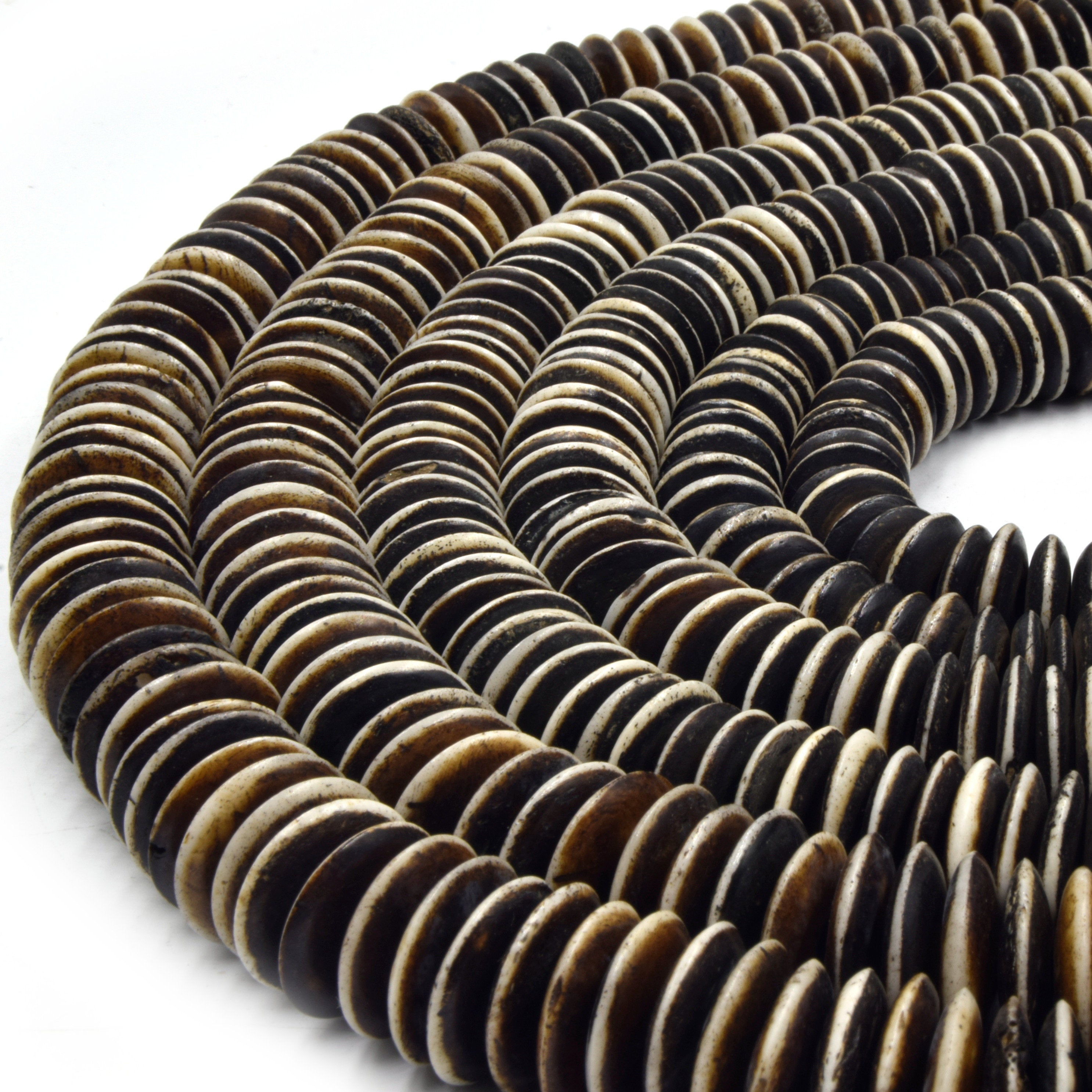 Bone Beads - Bi-Color Ox Bone Flattened Saucer Disc Beads. – Only