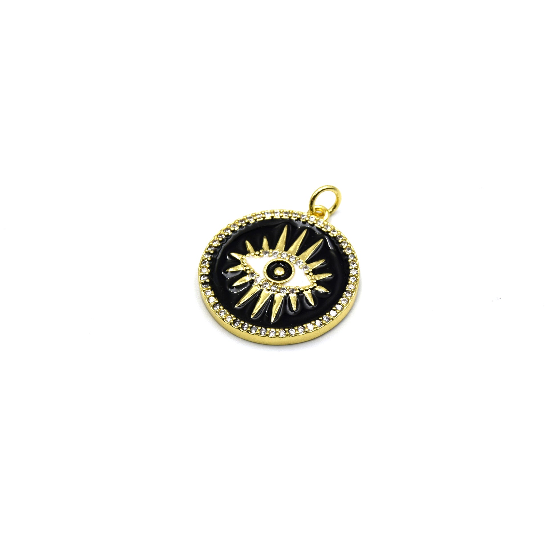 This stunning black enamel evil eye charm is sure to add a touch of sophistication to your look. The eye itself is crafted from black enamel and finished with white cz stones for a subtle sparkle. 