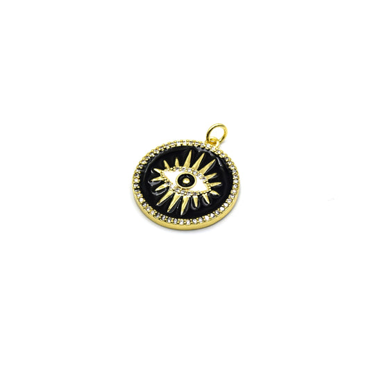 This stunning black enamel evil eye charm is sure to add a touch of sophistication to your look. The eye itself is crafted from black enamel and finished with white cz stones for a subtle sparkle. 