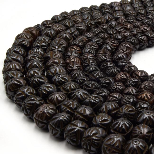 dark brown carved bone beads