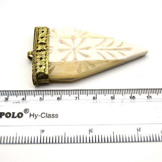 40mm x 70mm Carved White Pointed Flat Arrow Shaped Natural Ox Bone Pendant with Gold Cap