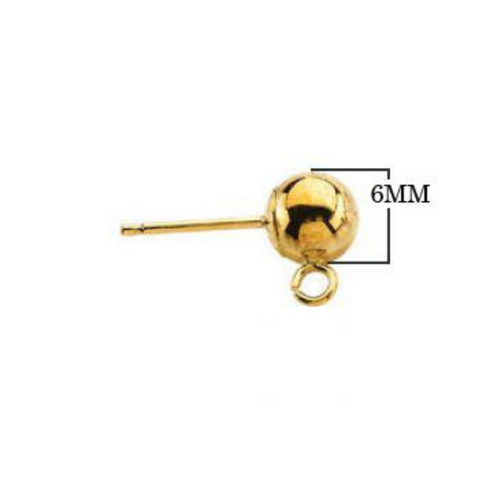 18k Gold Overlay 6mm Ball with Loop Post Clip - High Quality Earring Finding - Two Pairs Per Pack (Four Pieces Total)