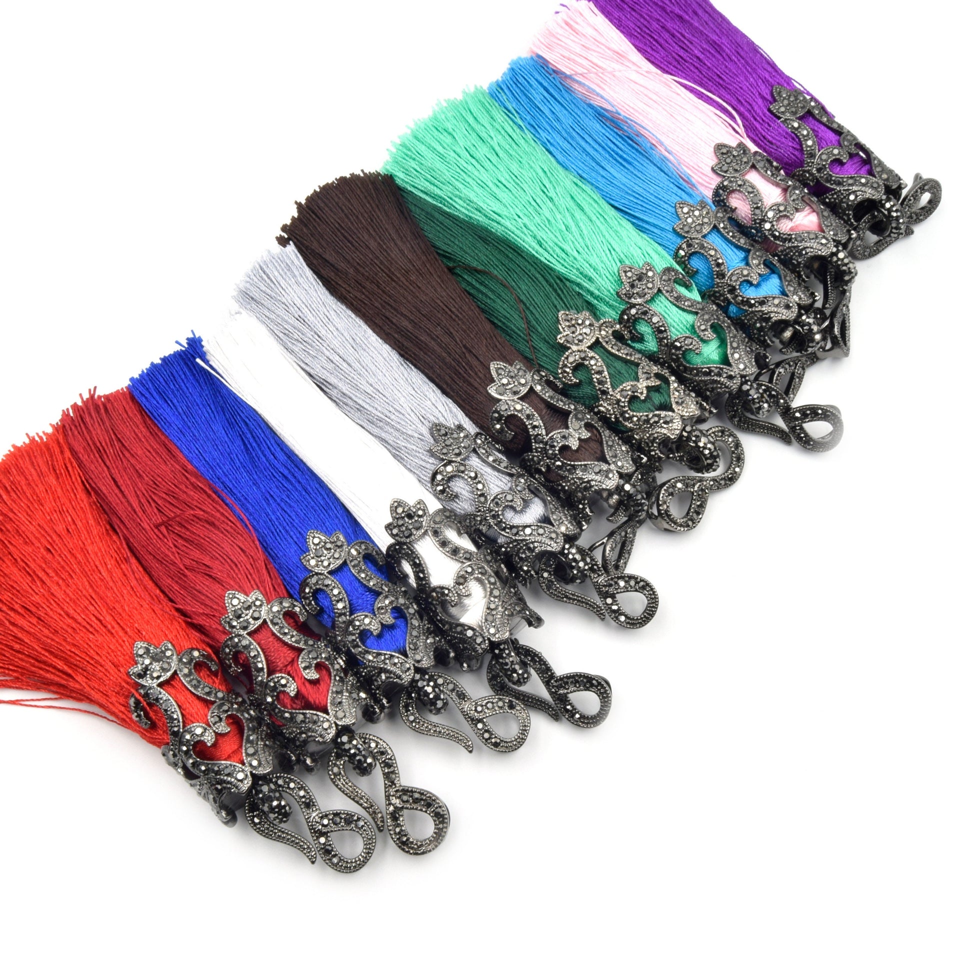 gunmetal pave cz cap tassel