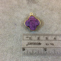 OOAK Gold Plated Faceted Manmade Resin/Clay Striped Purple/Gray Quatrefoil Shaped Bezel Pendant - Measuring 18mm x 18mm - Sold Individually