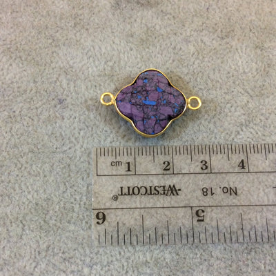 OOAK Gold Plated Faceted Manmade Resin/Clay Striped Purple Quatrefoil Shaped Bezel Connector - Measuring 18mm x 18mm - Sold Individually