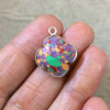 OOAK Silver Plated Faceted Manmade Resin/Clay Spotted Multicolor Quatrefoil Shaped Bezel Pendant - Measuring 18mm x 18mm - Sold Individually