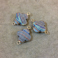 Silver Plated Faceted Manmade Resin/Clay Striped Blue/Red/Green Quatrefoil Shape Bezel Connector - Measuring 18mm x 18mm - Sold Individually
