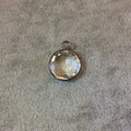 Gunmetal Plated Faceted Clear Hydro (Lab Created) Quartz Round/Coin Shaped Bezel Pendant - Measuring 12mm x 12mm - Sold Individually