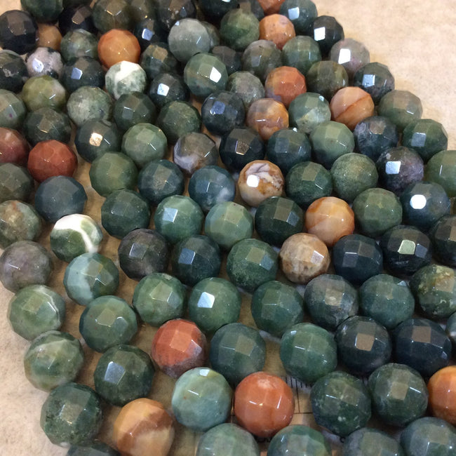 12mm Natural Fancy Jasper Faceted Round/Ball Shaped Beads with 2.5mm Holes - 7.75" Strand (Approximately 18 Beads) - LARGE HOLE BEADS