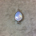 Gunmetal Plated Faceted Milky Opalite (Manmade Glass) Pear/Teardrop Shaped Bezel Connector - Measuring 12mm x 16mm - Sold Individually