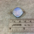 Gunmetal Plated Faceted White Opalite (Manmade Glass) Diamond Shaped Bezel Connector - Measuring 18mm x 18mm - Sold Individually