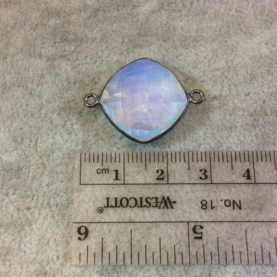 Gunmetal Plated Faceted White Opalite (Manmade Glass) Diamond Shaped Bezel Connector - Measuring 18mm x 18mm - Sold Individually