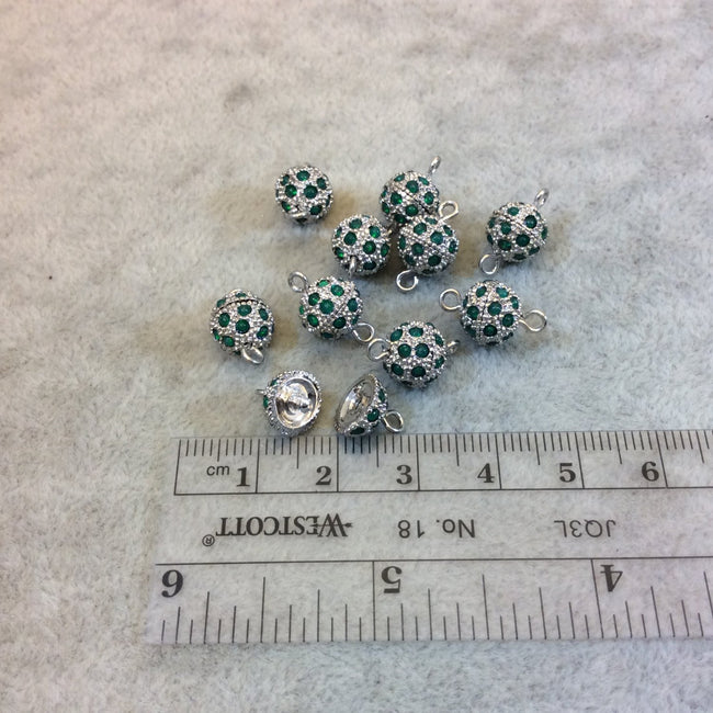 9mm Pave Style Green Glass Encrusted Silver Plated Round/Ball Shaped Threaded Twist Clasps- Sold Individually - Elegant and Classy