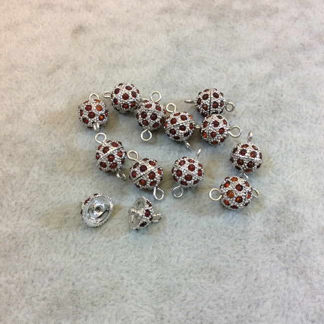 9mm Pave Style Red Glass Encrusted Silver Plated Round/Ball Shaped Threaded Twist Clasps- Sold Individually - Elegant and Classy