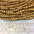6mm Natural Brown Striped Rondelle Shaped Smooth Wooden Beads with 2mm Holes - Sold by 15.75" Strands (Approx. 78 Beads) - Large Hole Beads