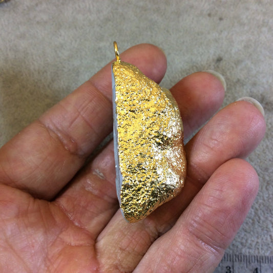 OOAK Large Gold Electroplated Light Gray Druzy Geode Agate Freeform Shaped Unique Focal Pendant - Measuring 27mm x 45mm Approximately