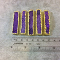 Premium Gold Plated Bar/Rectangle Shaped Purple Druzy Pendant - Measuring 10mm x 50-55mm, Approx. - Sold Individually, Chosen Random