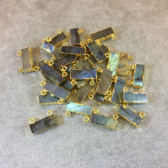 Gold Electroplated Bar/Rectangle Shaped Assorted Labradorite Pendants - Measuring 20mm x 8mm, Approx. - Sold Individually, Chosen Randomly