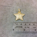 Gold Plated CZ Cubic Zirconia Inlaid Bailed Star Shaped Copper Pendant - Measuring 29mm x 28mm - Available in Four Colors, See Related!
