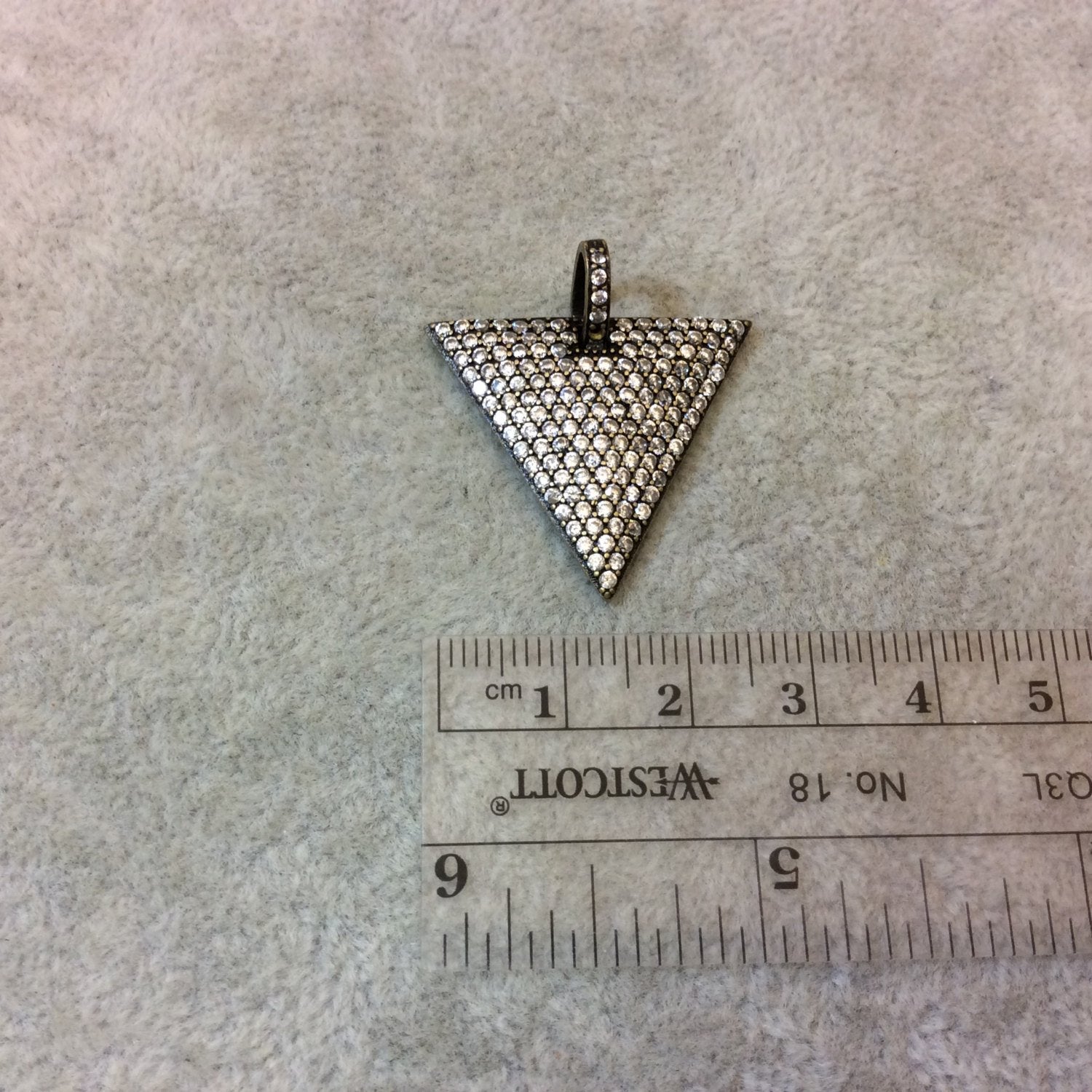 Bronze Plated CZ Cubic Zirconia Inlaid Triangle Shaped Copper Pendant - Measuring 28mm x 25mm  - Available in Four Colors, See Related!