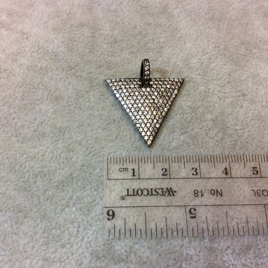 Bronze Plated CZ Cubic Zirconia Inlaid Triangle Shaped Copper Pendant - Measuring 28mm x 25mm  - Available in Four Colors, See Related!