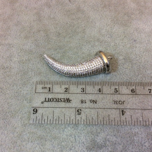 Silver Plated CZ Cubic Zirconia Inlaid Tusk Shaped Copper Pendant - Measuring 15mm x 40mm  - Available in Three Colors, See Related!