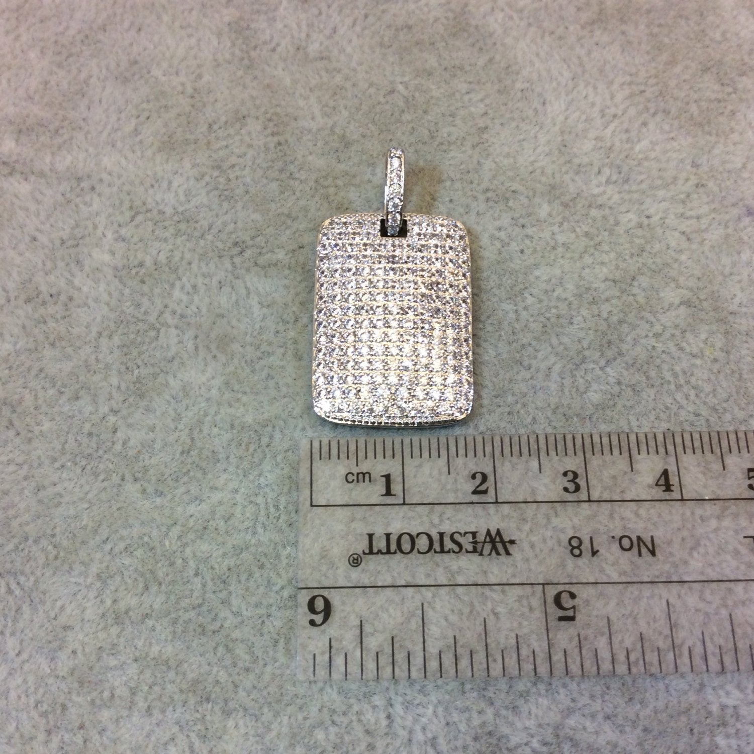 Silver Plated CZ Cubic Zirconia Inlaid Rectangle Shaped Copper Pendant - Measuring 18mm x 26mm  - Available in Four Colors, See Related!